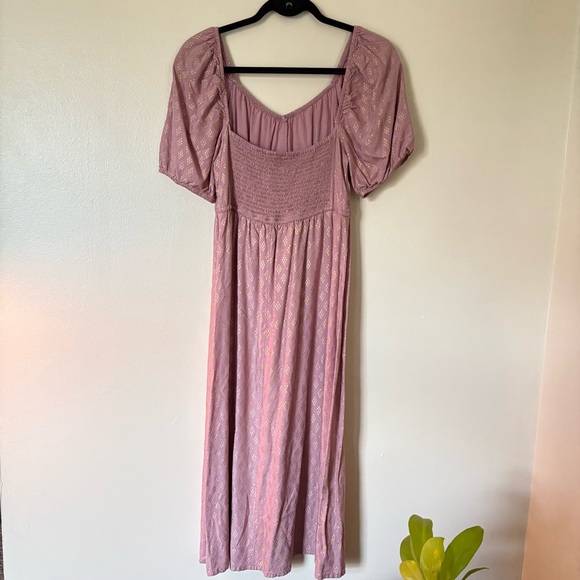 Zudio | Mauve/Gold Smocked Puff Sleeve Dress | Size Medium - Picture 6 of 11